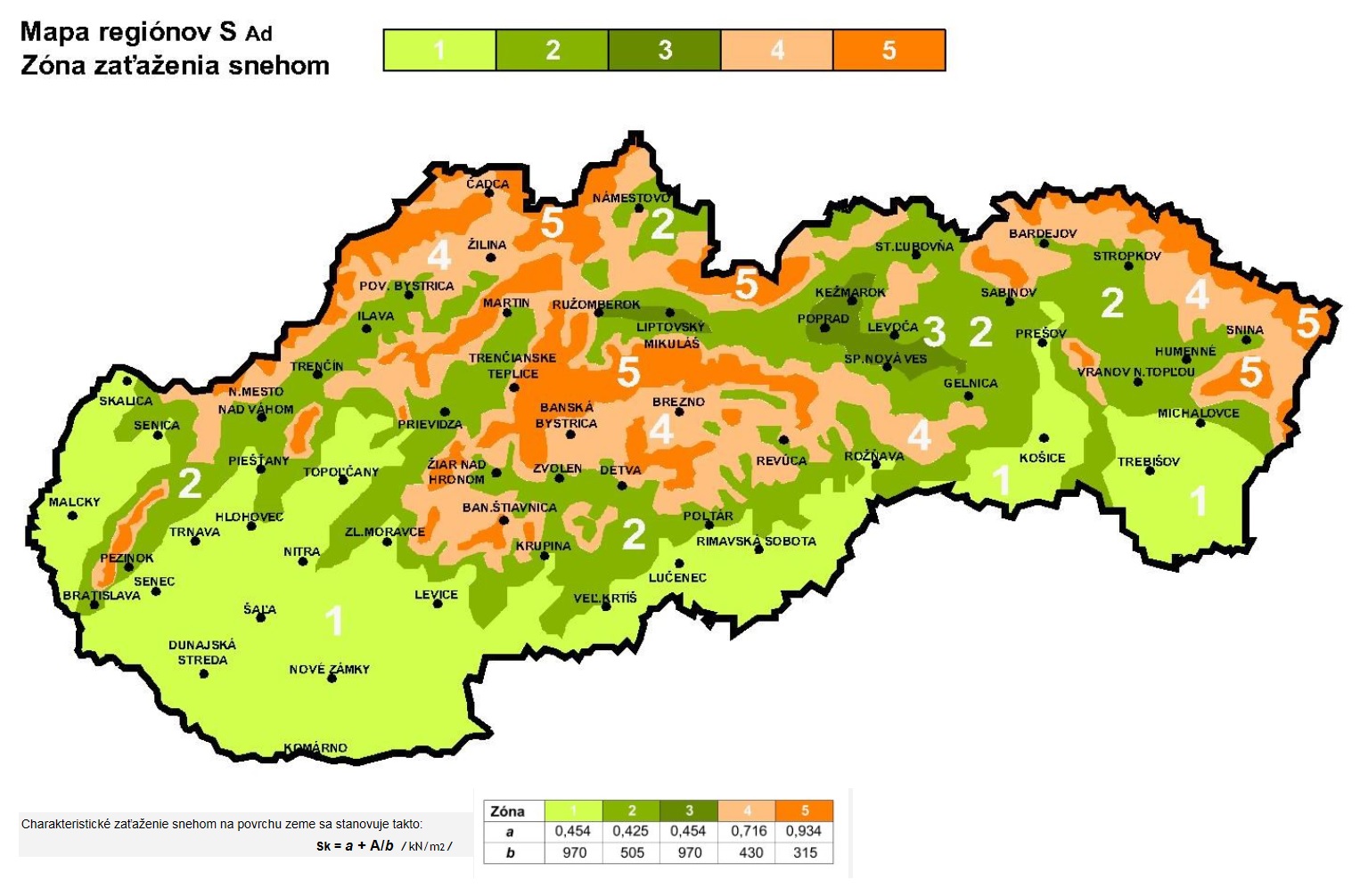 Mapa sněhových oblastí Slovensko